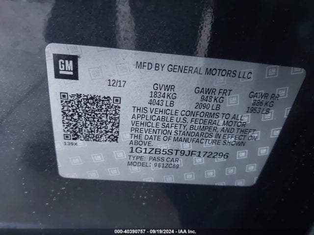 Chevrolet Malibu 1ls 2018 1G1ZB5ST9JF172296 Image 9