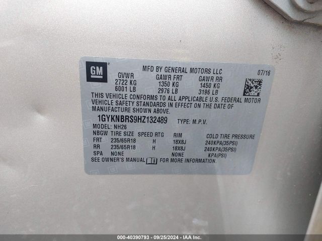 1GYKNBRS9HZ132489 Cadillac XT5 LUXURY