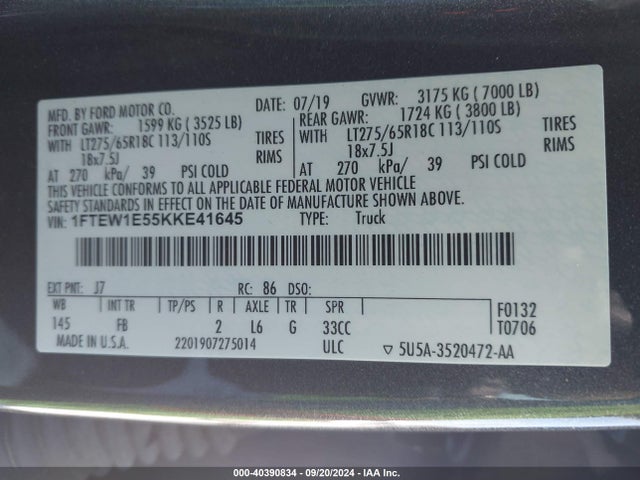Ford F-150 Xlt 2019 1FTEW1E55KKE41645 Image 18