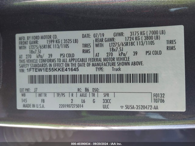 Ford F-150 Xlt 2019 1FTEW1E55KKE41645 Image 9