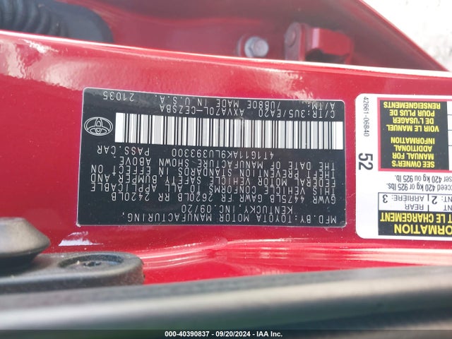 Toyota CAMRY SE 2020 4T1G11AK9LU393300 Image 9