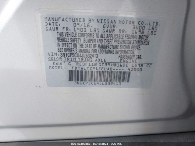 3N1CP5CU4JL532413 Nissan KICKS SR