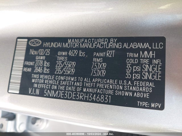 Hyundai Tucson Limited 2024 5NMJE3DE3RH346831 Image 9