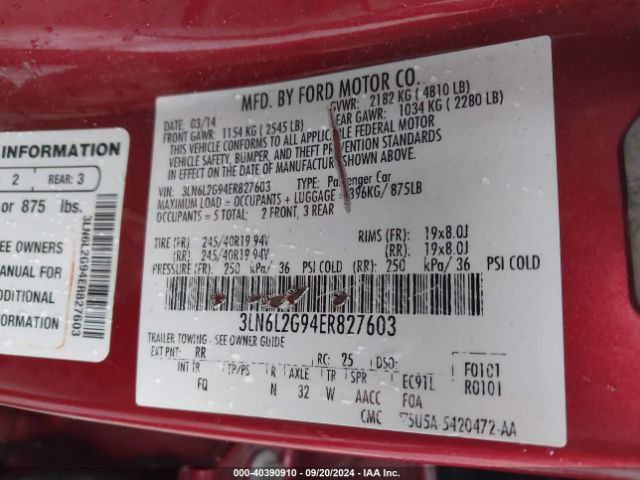 3LN6L2G94ER827603 Lincoln MKZ