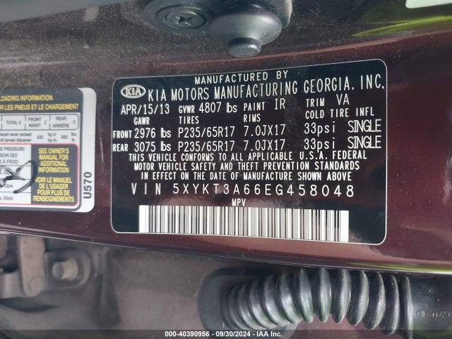 KIA SORENTO LX 2014 5XYKT3A66EG458048 Image 9