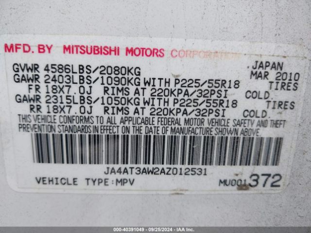 2010 MITSUBISHI OUTLANDER JA4AT3AW2AZ012531 Photo 8