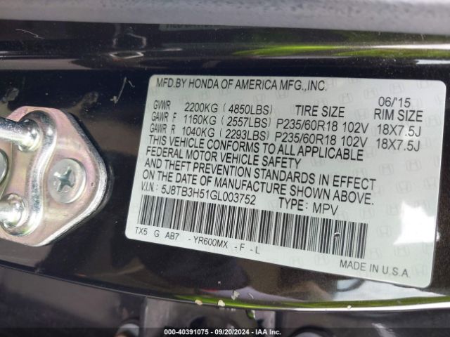 5J8TB3H51GL003752 Acura Rdx Technology   Acurawatch Plus Packages/technology Package