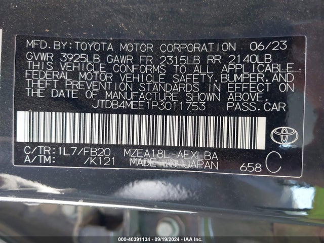 Toyota COROLLA LE 2023 JTDB4MEE1P3011753 Image 9