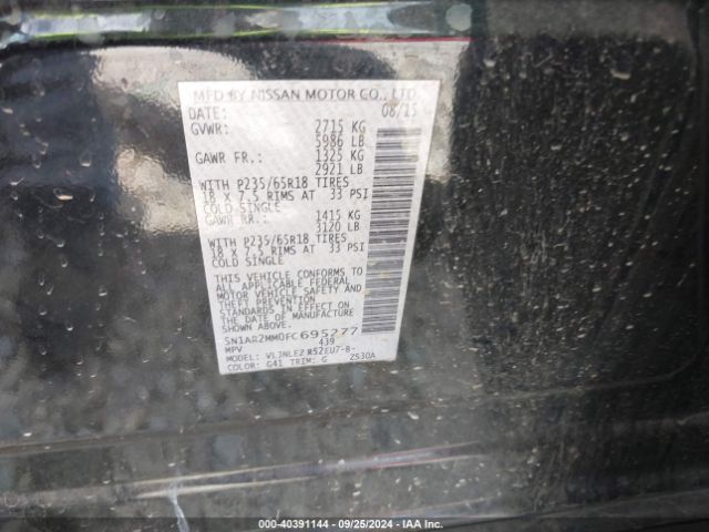 5N1AR2MM0FC695277 Nissan Pathfinder Platinum/s/sl/sv