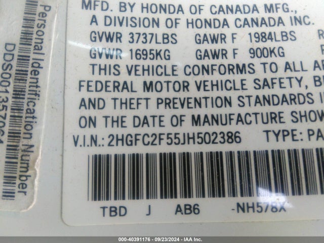 Honda Civic Lx 2018 2HGFC2F55JH502386 Image 9