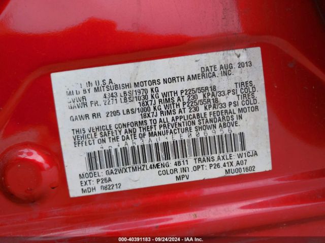 4A4AR3AU3EE006956 Mitsubishi Outlander Sport Es