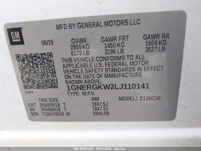 1GNERGKW2LJ110141 Chevrolet Traverse Fwd Lt Cloth