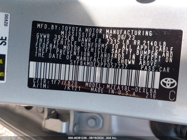 Toyota COROLLA LE 2023 5YFB4MDE3PP057237 Image 9