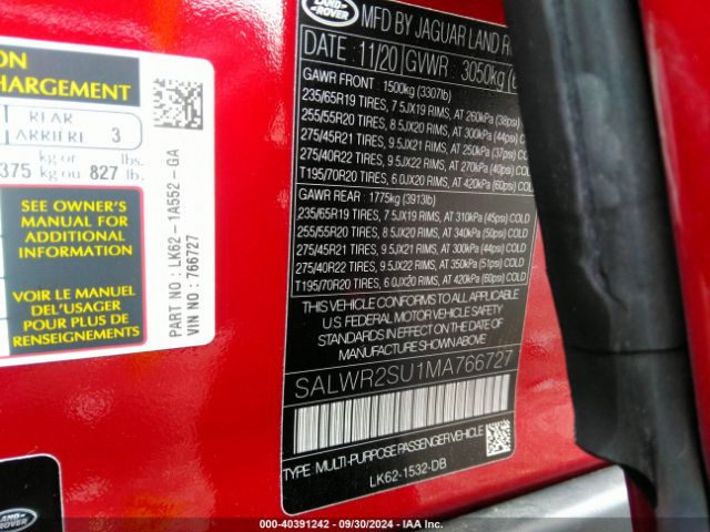 SALWR2SU1MA766727 Land Rover Range Rover Sport Hse Silver Edition Mhev