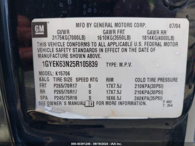 2005 CADILLAC ESCALADE 1GYEK63N25R105839 Photo 8