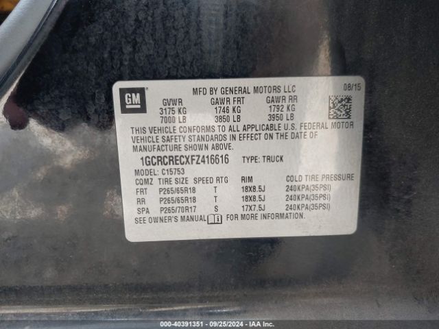 1GCRCRECXFZ416616 Chevrolet Silverado 1500 2lt