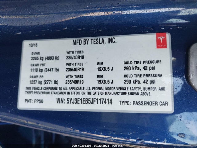2018 TESLA MODEL 3 5YJ3E1EB5JF117414 Photo 8