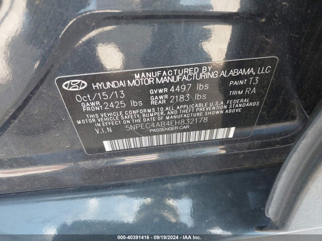Hyundai Sonata Se 2.0t 2014 5NPEC4AB4EH832178 Image 9