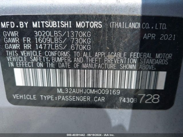 ML32AUHJ0MH009169 Mitsubishi Mirage Carbonite Edition/es/le