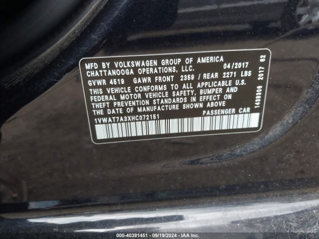 1VWAT7A3XHC072151 Volkswagen Passat 1.8t S
