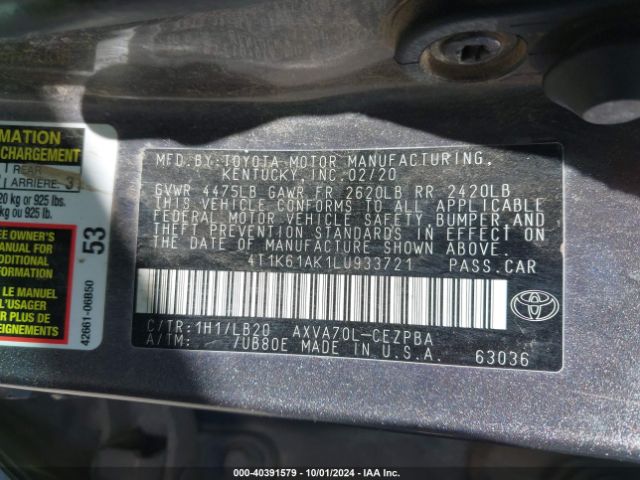 4T1K61AK1LU933721 Toyota CAMRY XSE