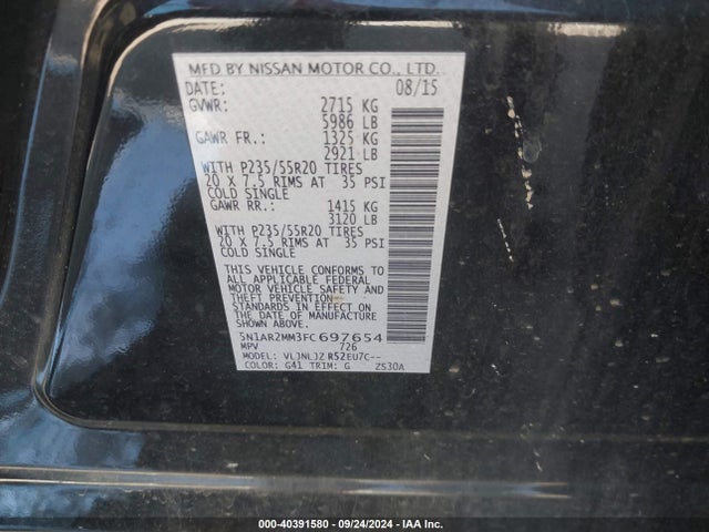 Nissan Pathfinder Platinum 2015 5N1AR2MM3FC697654 Image 9