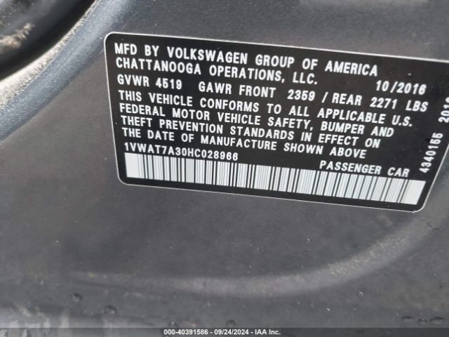 1VWAT7A30HC028966 Volkswagen Passat 1.8t S
