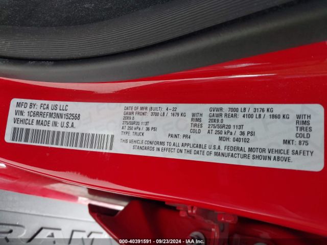 1C6RREFM3NN152568 RAM 1500 Big Horn  4x2 5'7 Box