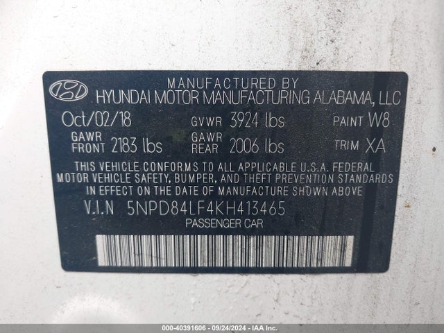 Hyundai ELANTRA SEL 2019 5NPD84LF4KH413465 Image 9
