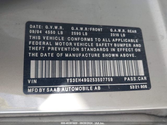 2005 SAAB 9-5 YS3EH49G253507759 Photo 8