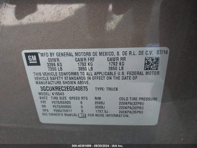 Chevrolet Silverado 1500 1lt 2014 3GCUKREC2EG540875 Image 9