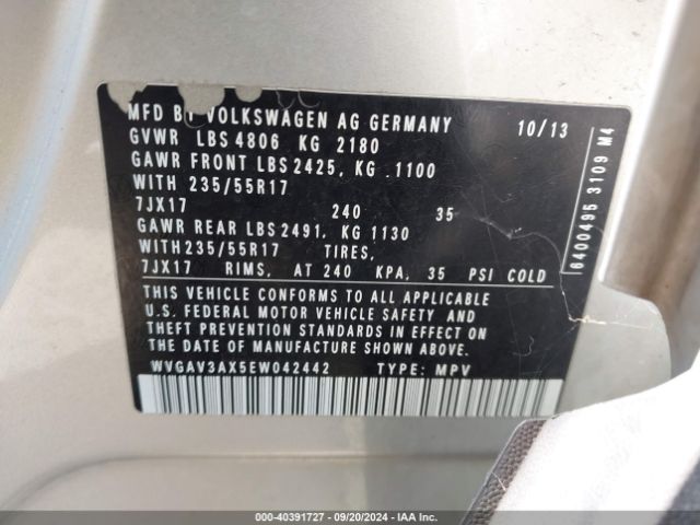 WVGAV3AX5EW042442 Volkswagen TIGUAN SE