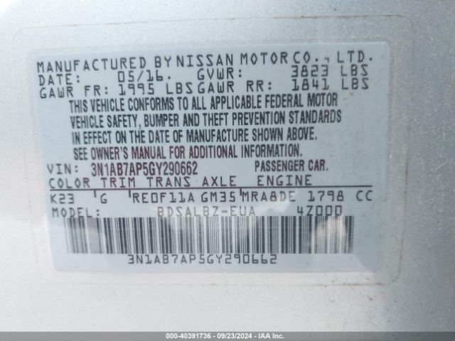3N1AB7AP5GY290662 Nissan SENTRA S