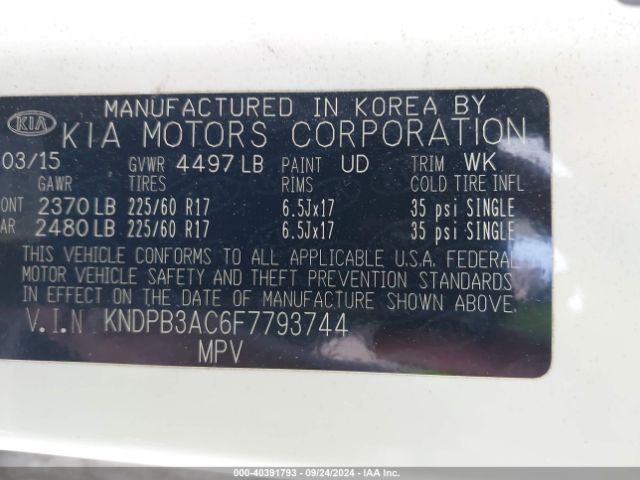 KNDPB3AC6F7793744 KIA Sportage Lx
