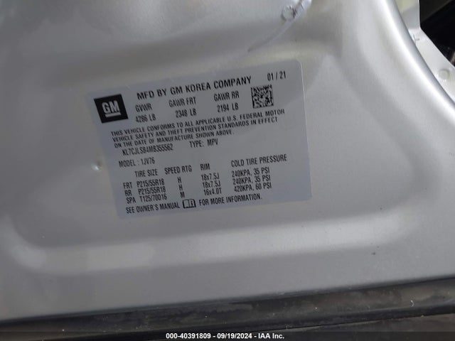 Chevrolet Trax Fwd Lt 2021 KL7CJLSB4MB355562 Image 9