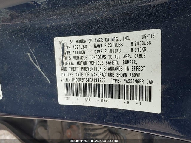 Honda Accord Ex-l 2015 1HGCR2F84FA194905 Image 9