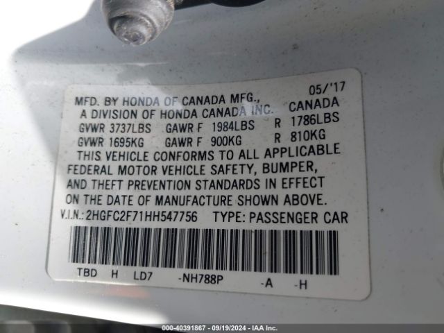 2HGFC2F71HH547756 Honda CIVIC EX