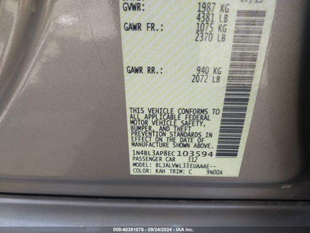 1N4BL3AP8EC103594 Nissan Altima 3.5 Sl
