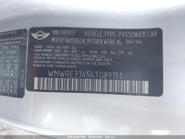 2004 MINI COOPER S WMWRE33454TD89151 Photo 8