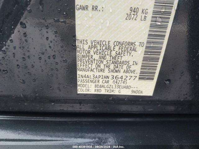 Nissan Altima 2.5 S 2017 1N4AL3AP1HN364277 Image 9
