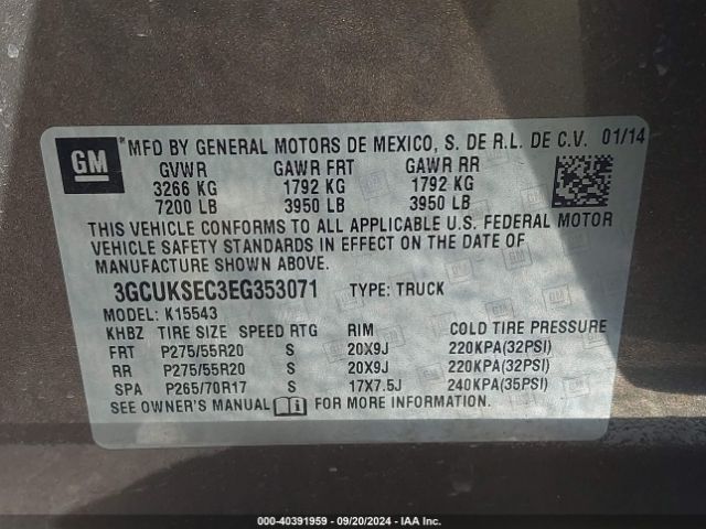 3GCUKSEC3EG353071 Chevrolet Silverado 1500 1lz