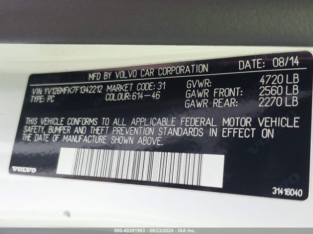 YV126MFK7F1342212 Volvo S60 T5 Premier