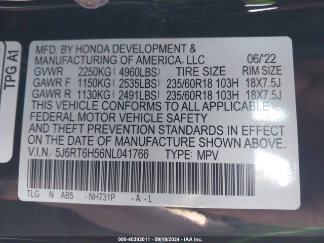 Honda Cr-v Hybrid Ex 2022 5J6RT6H56NL041766 Image 9
