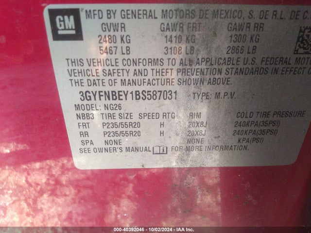2011 CADILLAC SRX 3GYFNBEY1BS587031 Photo 8