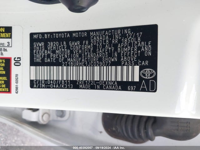 Toyota COROLLA LE 2018 2T1BURHE1JC029077 Image 9