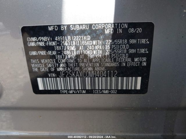 JF2SKAXC0MH404112 Subaru Forester Touring