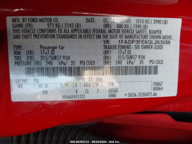 Ford FOCUS SE 2016 1FADP3FE6GL263058 Image 9