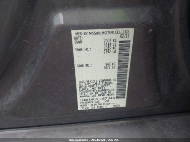 1N4BL3AP3GC167349 Nissan Altima 3.5 Sl
