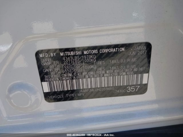 JA4AP3AU2HZ059460 Mitsubishi Outlander Sport 2.0 Le