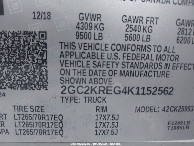 2GC2KREG4K1152562 Chevrolet Silverado 2500hd Wt